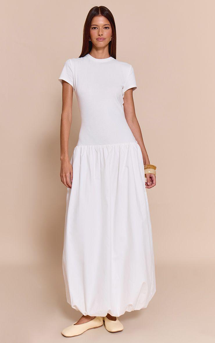 Dropped Waist T Shirt Puff Ball Hem Maxi Dress by PRETTYLITTLETHING