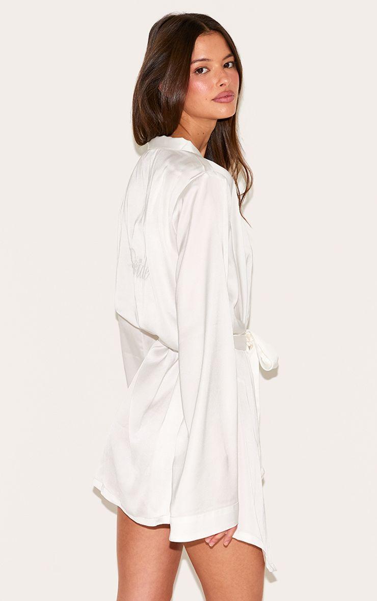Embroidered Bride Satin Robe by PRETTYLITTLETHING