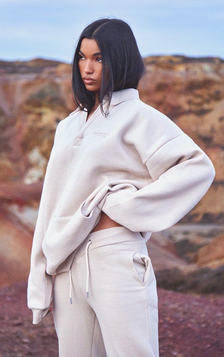 Embroidered Oversized Fit Collar Sweatshirt by PRETTYLITTLETHING