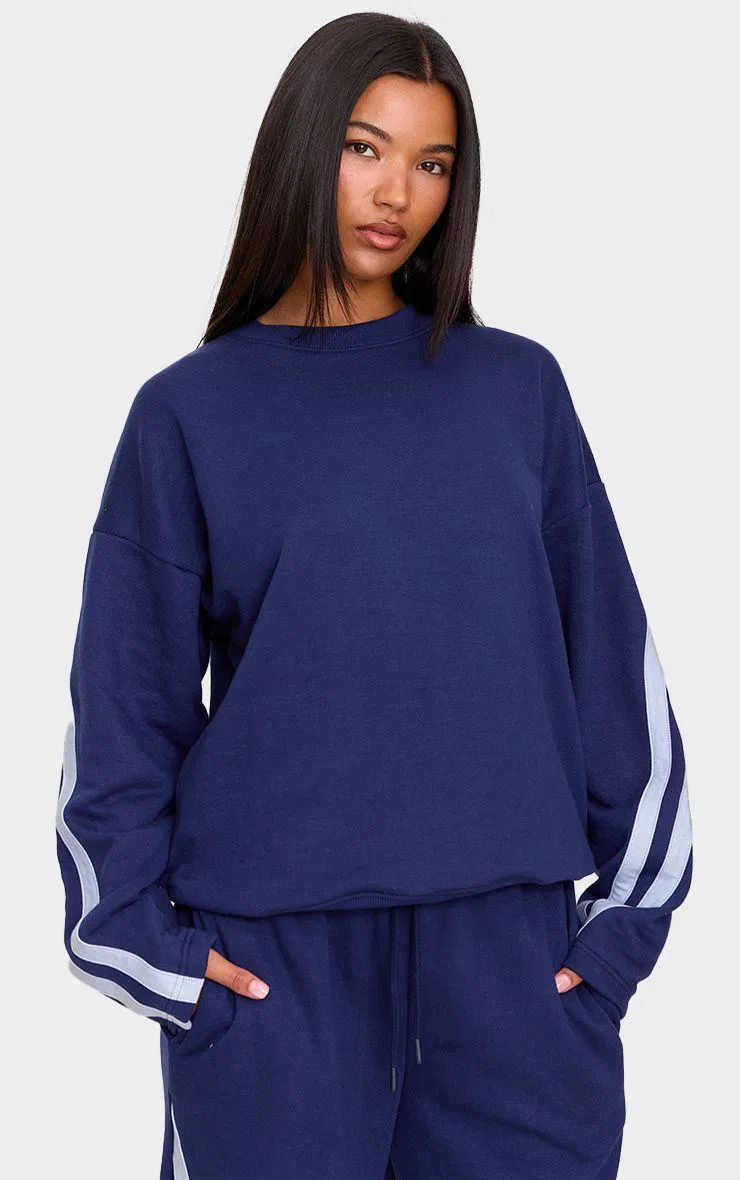 Espresso Contrast Striped Oversized Sweatshirt by PRETTYLITTLETHING