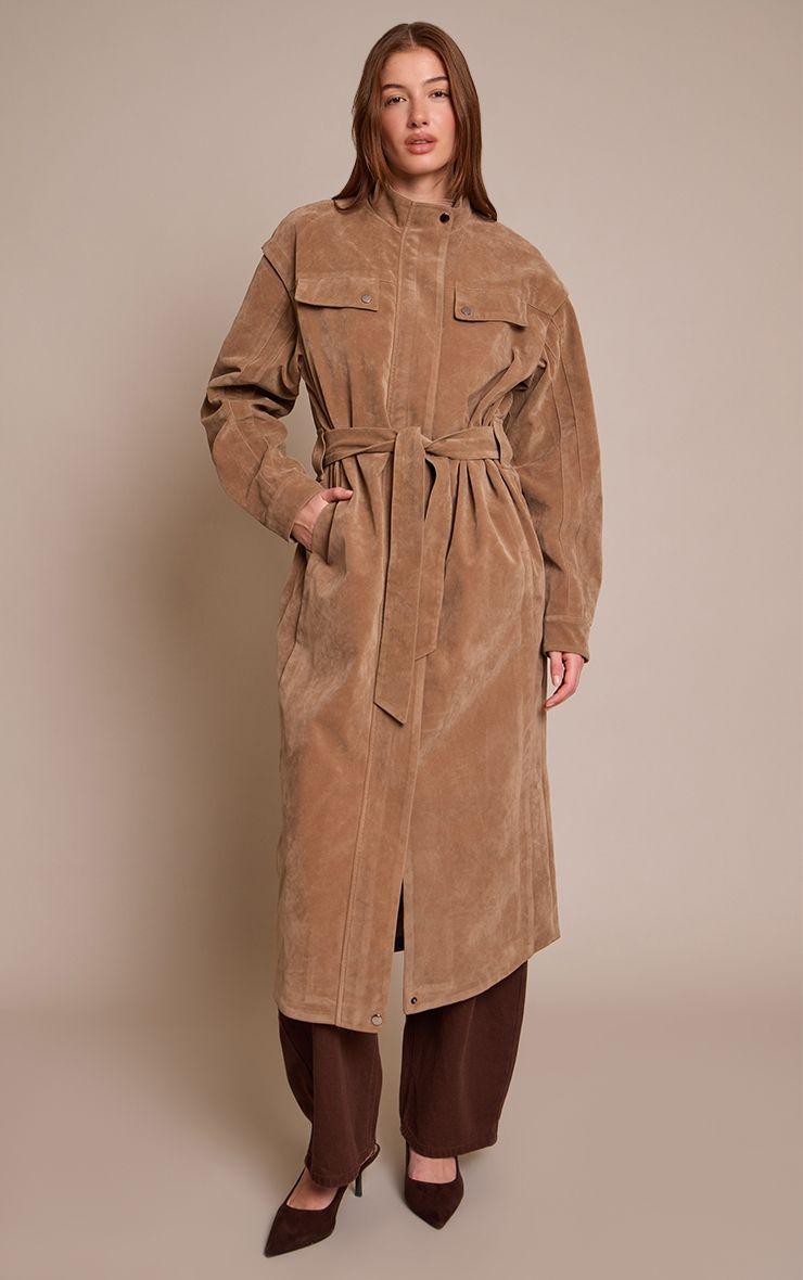 Faux Suede Belted Drop Waist Trench by PRETTYLITTLETHING