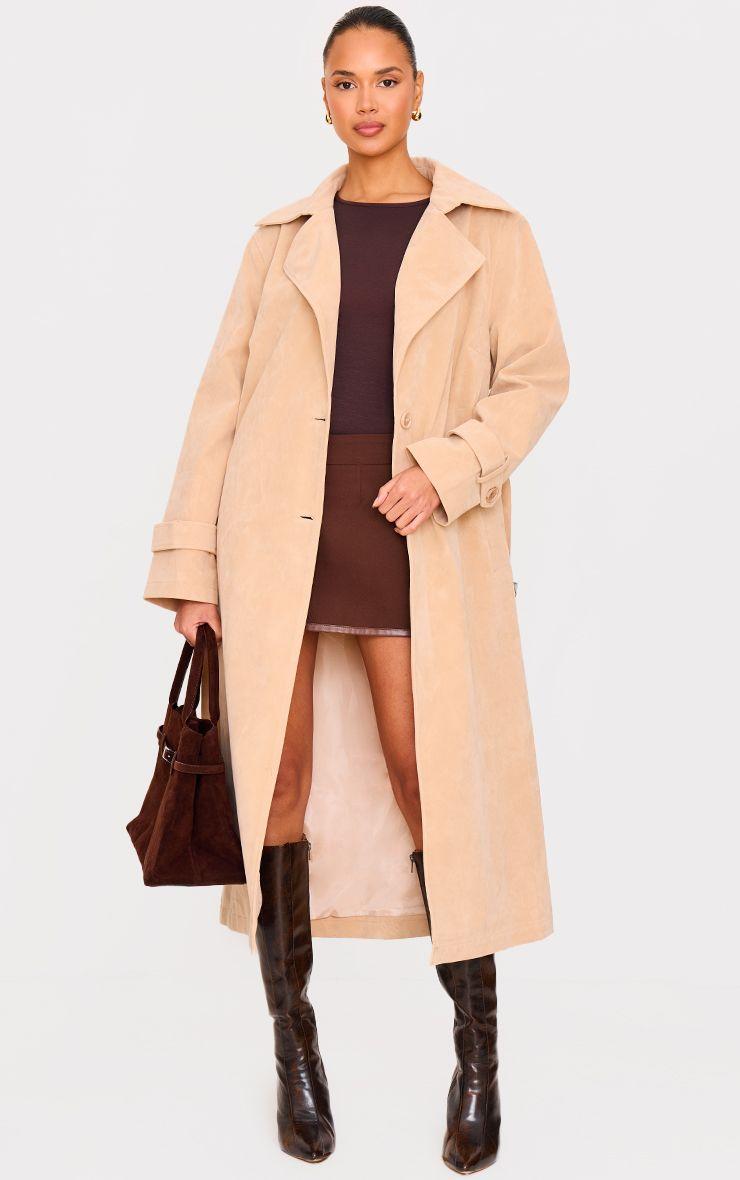 Faux Suede Buckle Belt Trench Coat by PRETTYLITTLETHING
