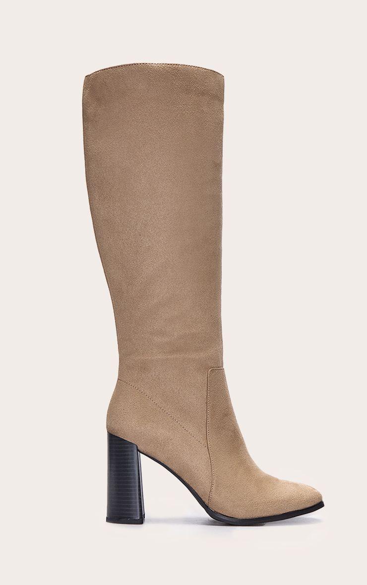 Faux Suede Round Toe High Block Heel Knee High Boots by PRETTYLITTLETHING