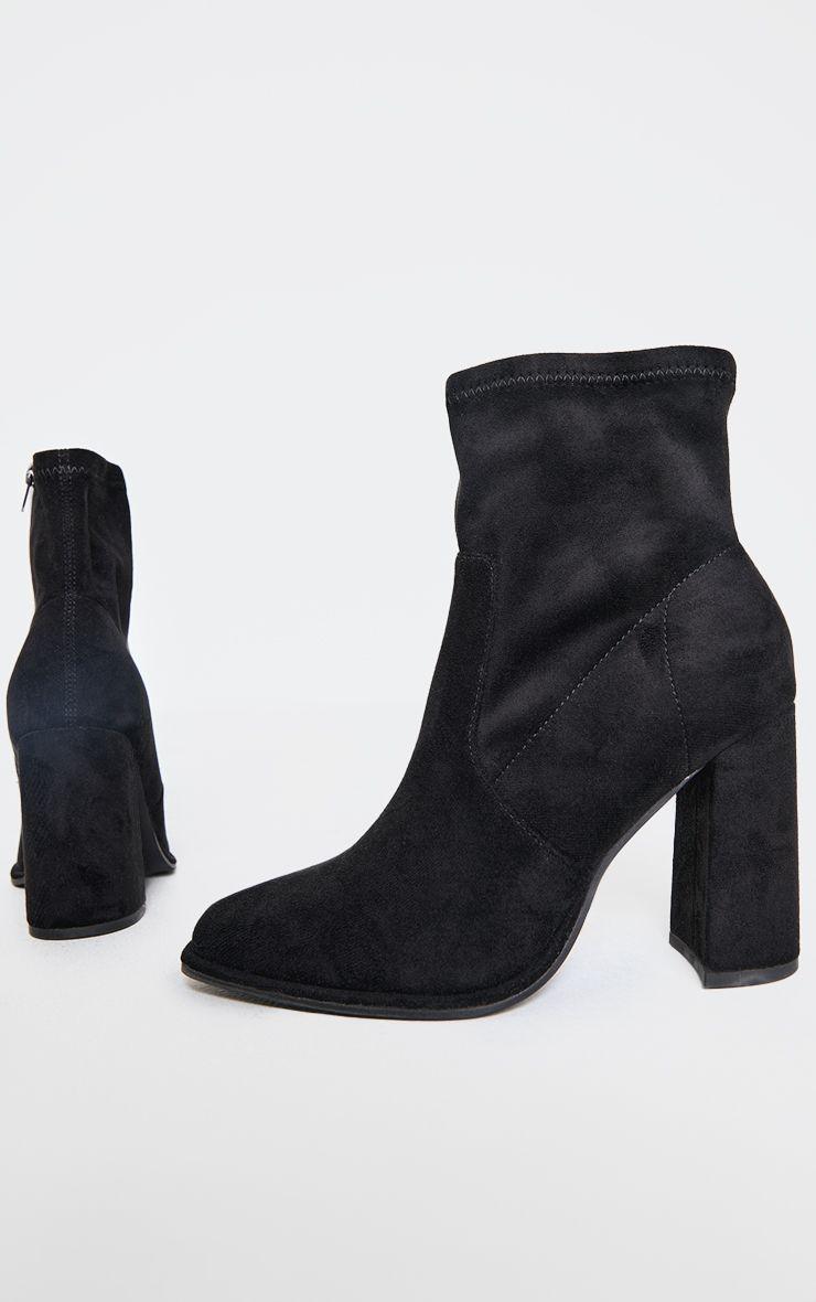 Faux Suede Round Toe High Block Stiletto Heeled Boots by PRETTYLITTLETHING