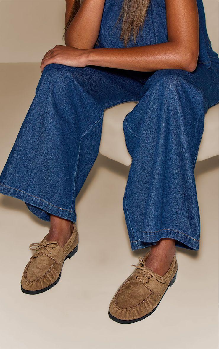 Faux Suede Ruched Lace Up Loafer by PRETTYLITTLETHING