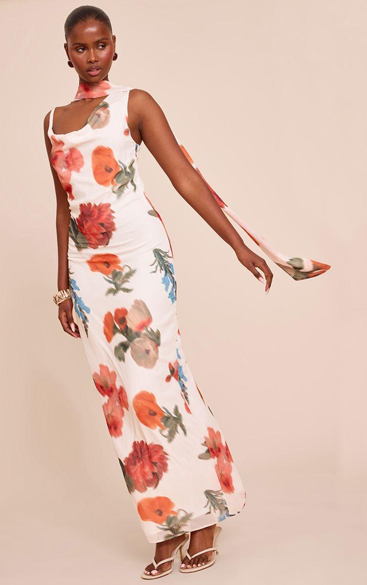 Floral Print Chiffon Scarf Maxi Dress by PRETTYLITTLETHING