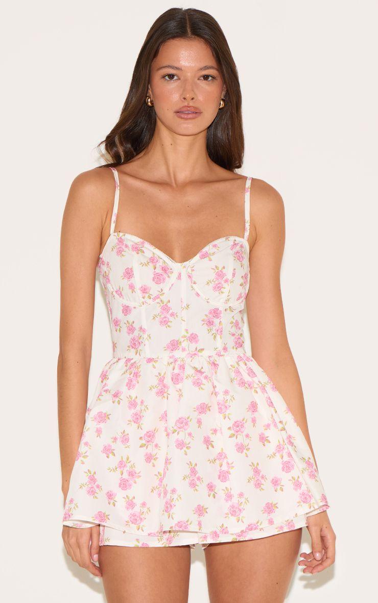 Floral Print Corset Detail Floaty Skort Playsuit by PRETTYLITTLETHING