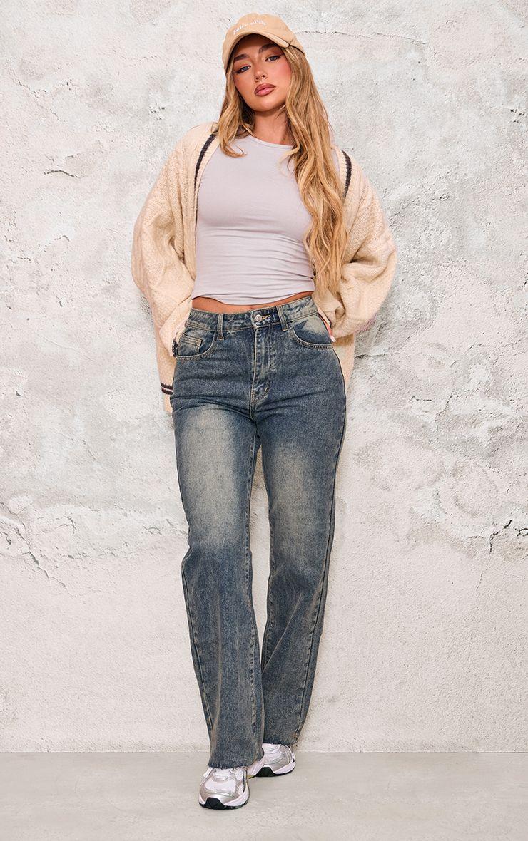 Frayed Hem Straight Leg Jeans by PRETTYLITTLETHING