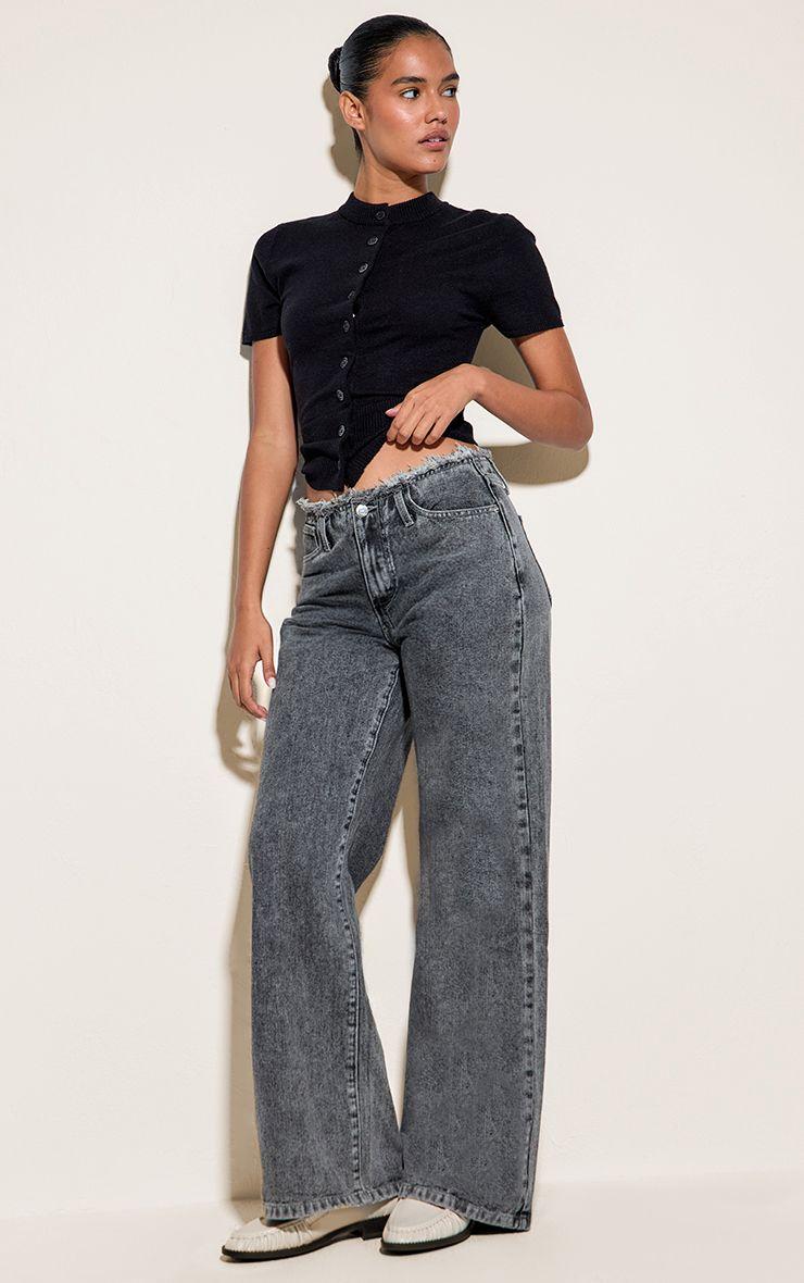 Frayed Waistband Low Waist Straight Leg Jean by PRETTYLITTLETHING