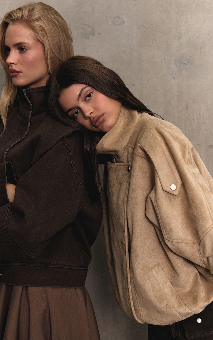 Funnel Neck Low Belt Soft Suede Biker Jacket by PRETTYLITTLETHING