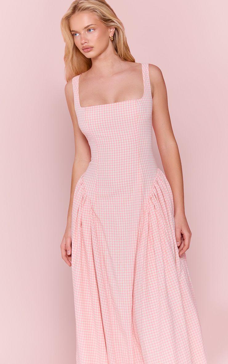 Gingham Square Neck Maxi Dress by PRETTYLITTLETHING