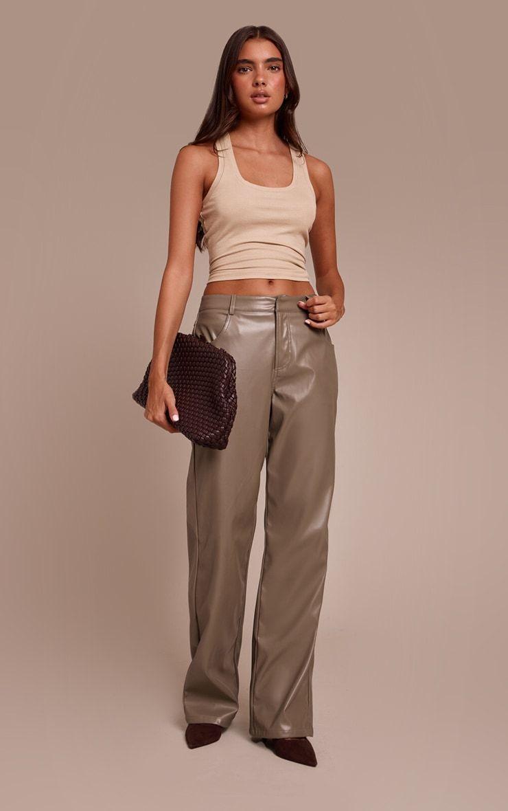 Grey Faux Leather Straight Leg Trousers by PRETTYLITTLETHING