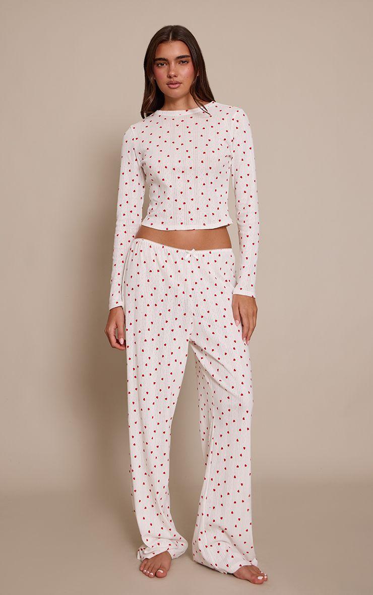 Heart Print Pointelle Pyjama Trousers by PRETTYLITTLETHING