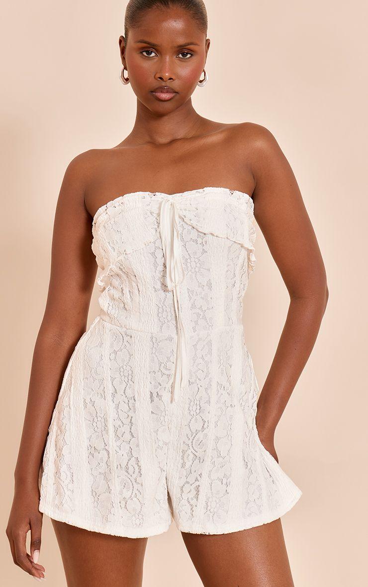 Lace Fold Over Playsuit by PRETTYLITTLETHING