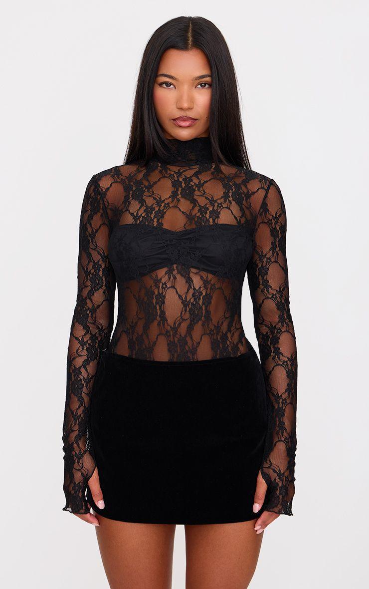 Lace High Neck Long Sleeve Bodysuit by PRETTYLITTLETHING