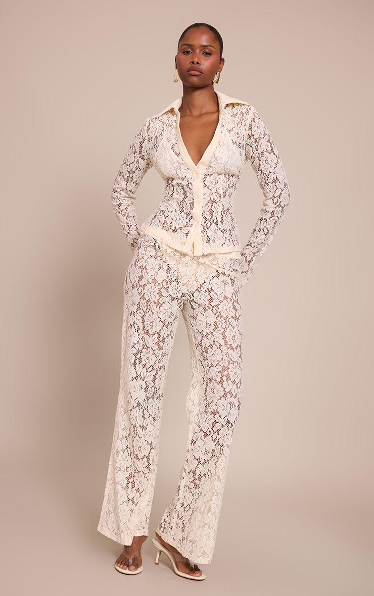 Lace High Waisted Straight Leg Trousers by PRETTYLITTLETHING