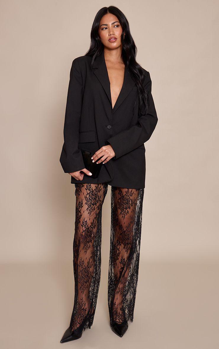Lace Sheer Wide Leg Trousers by PRETTYLITTLETHING