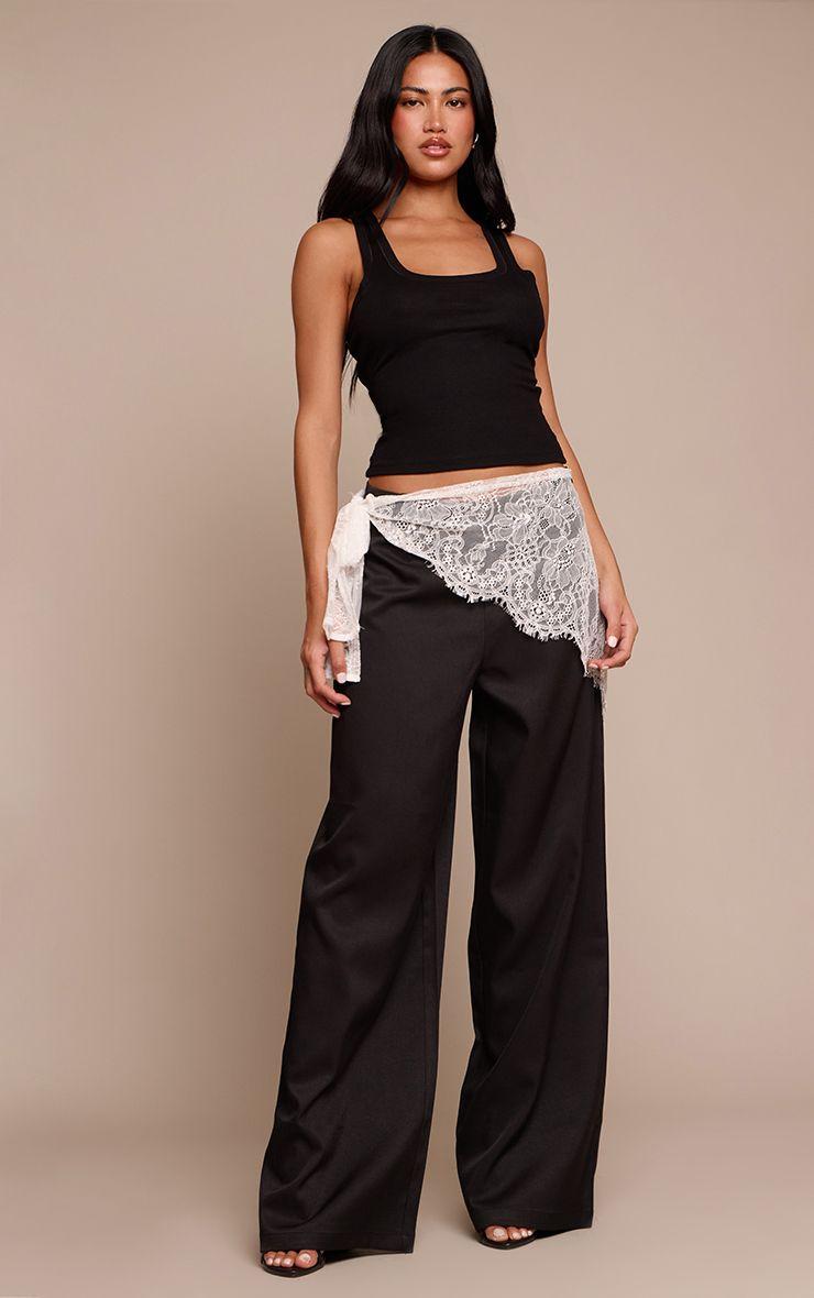Lace Wrap Detail Woven Wide Leg Trousers by PRETTYLITTLETHING