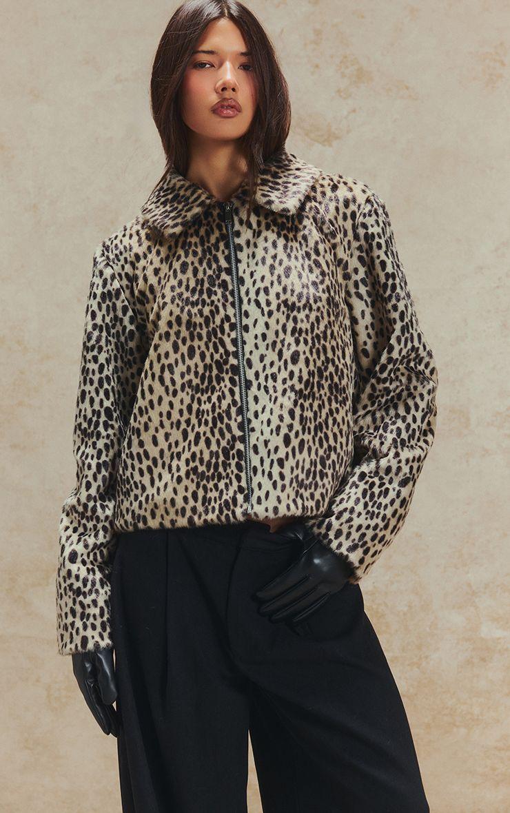 Leopard Print Short Faux Fur Jacket by PRETTYLITTLETHING