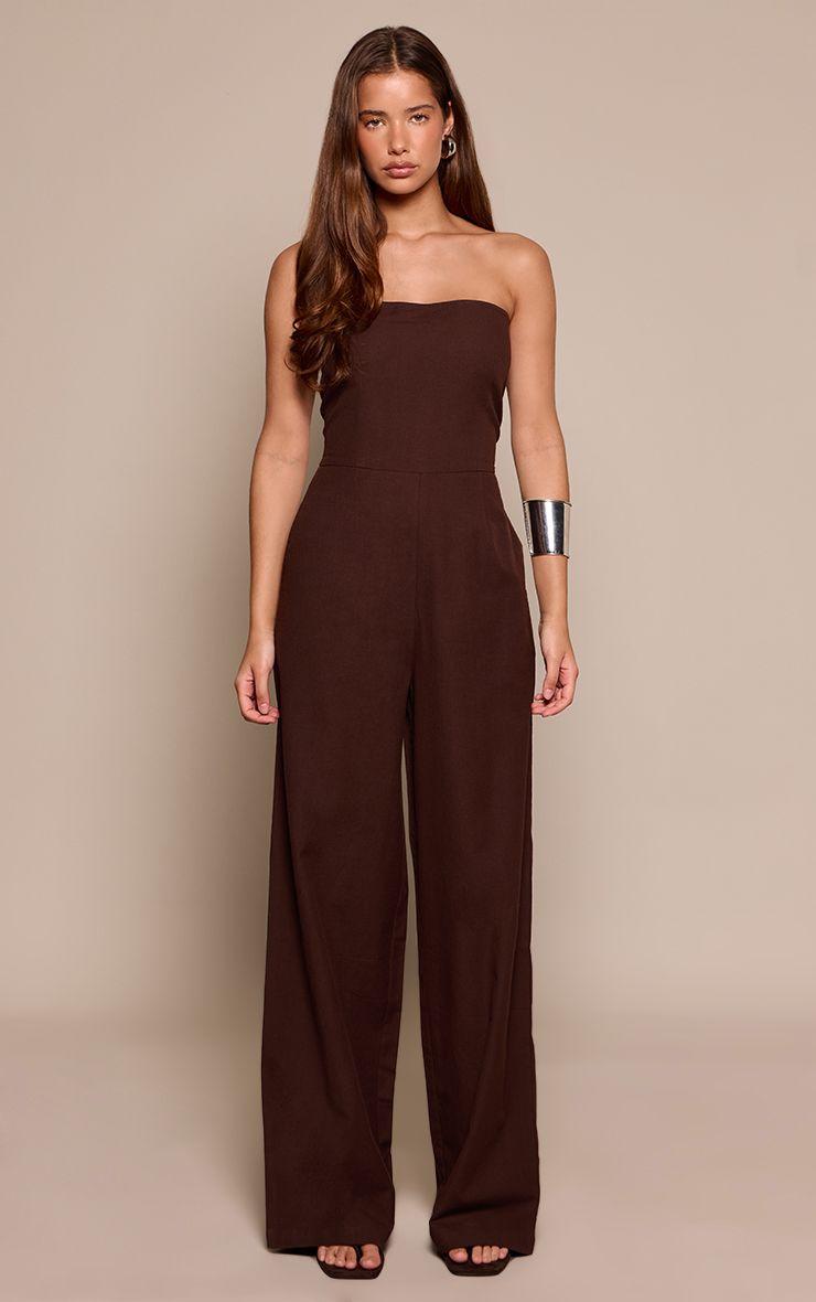 Linen Look Bandeau Wide Leg Jumpsuit by PRETTYLITTLETHING