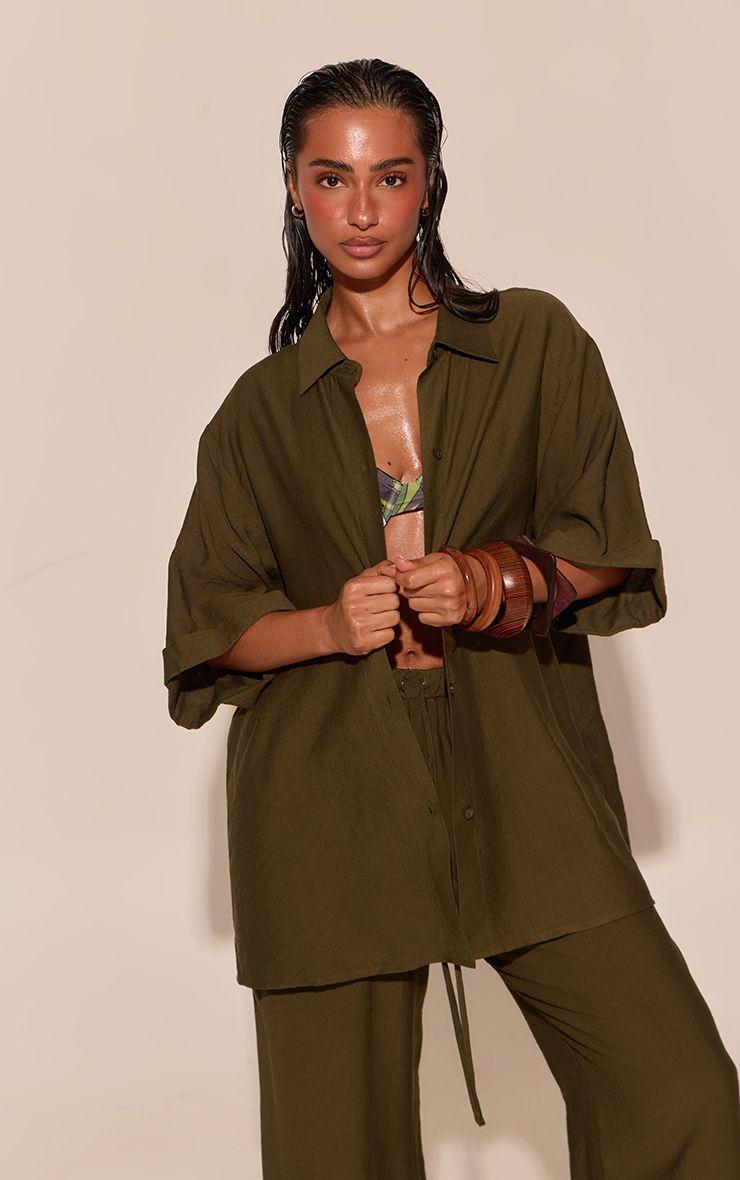 Linen Look Drop Shoulder Beach Shirt by PRETTYLITTLETHING