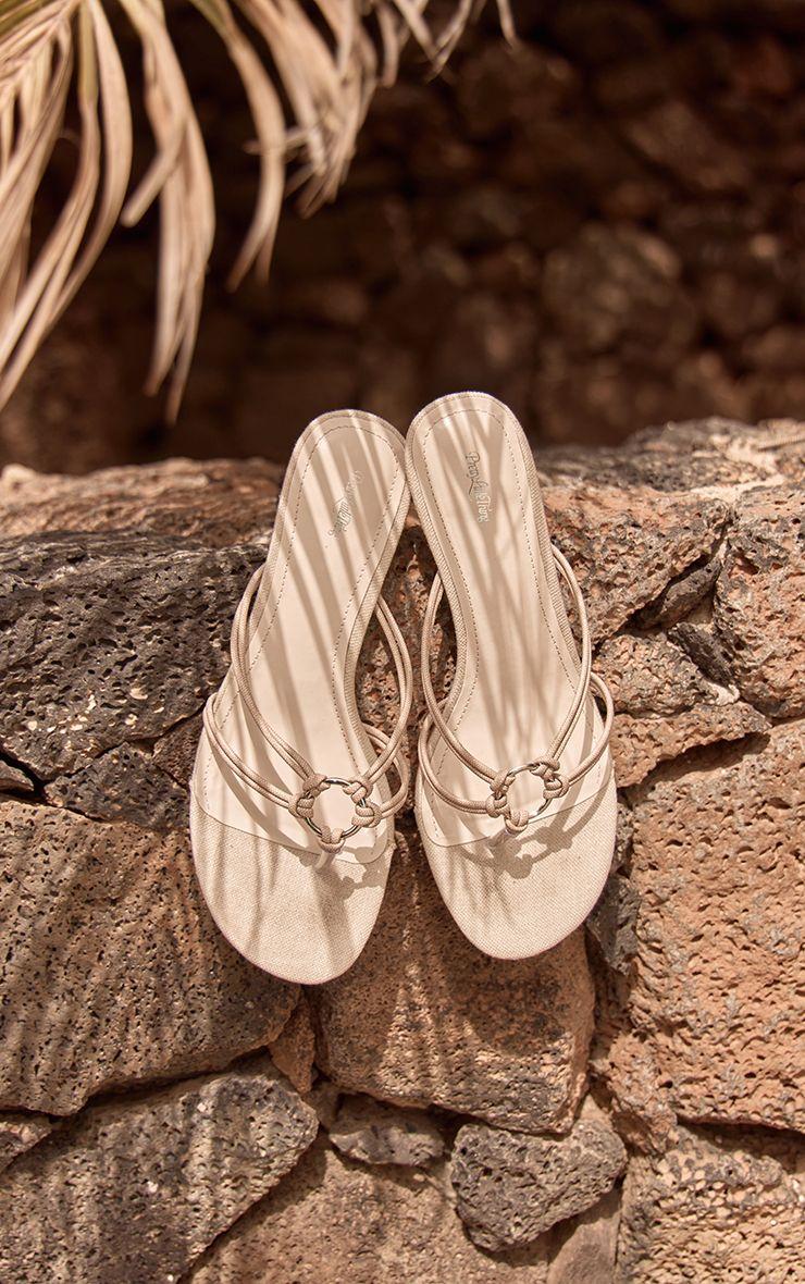 Linen Look O Ring Strappy Toe Thong Heeled Mules by PRETTYLITTLETHING