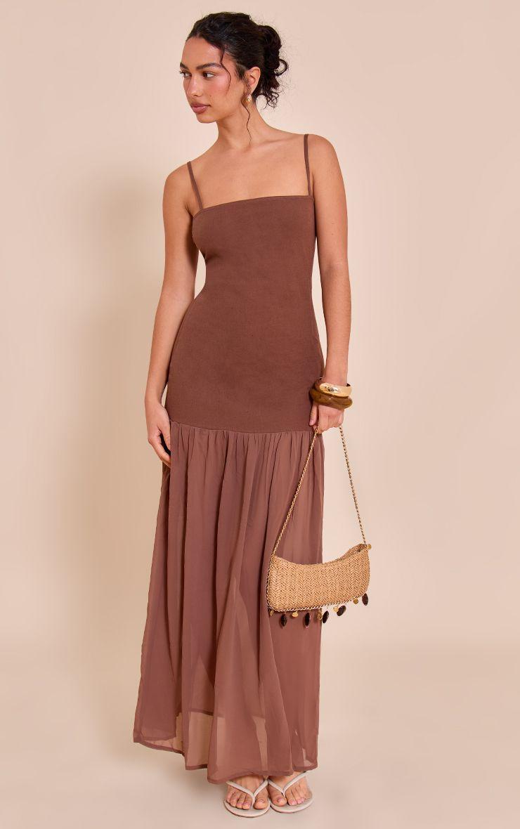 Linen Look Strappy Dropped Waist Maxi Dress by PRETTYLITTLETHING