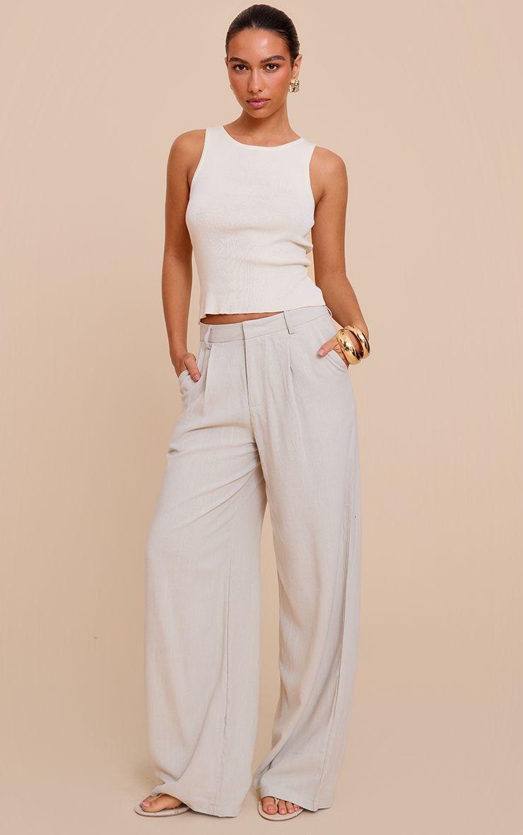 Linen Look Tailored Straight Leg Trousers by PRETTYLITTLETHING