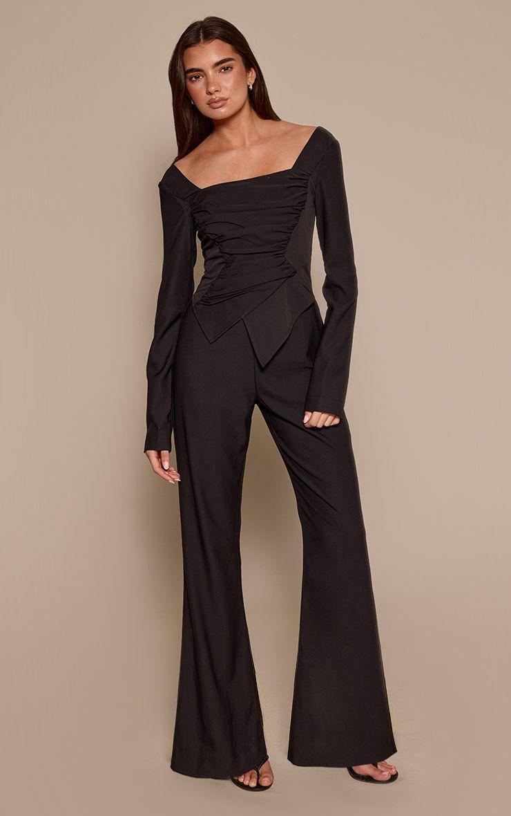 Long Sleeve Square Neck Ruched Jumpsuit by PRETTYLITTLETHING