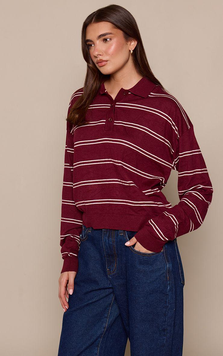 Long Sleeve Striped Knitted Polo Jumper by PRETTYLITTLETHING