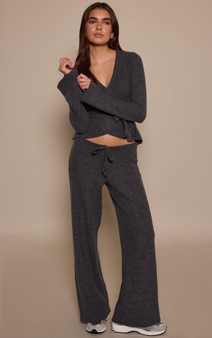 Marl Ribbed Wide Leg Trousers Co-ord by PRETTYLITTLETHING