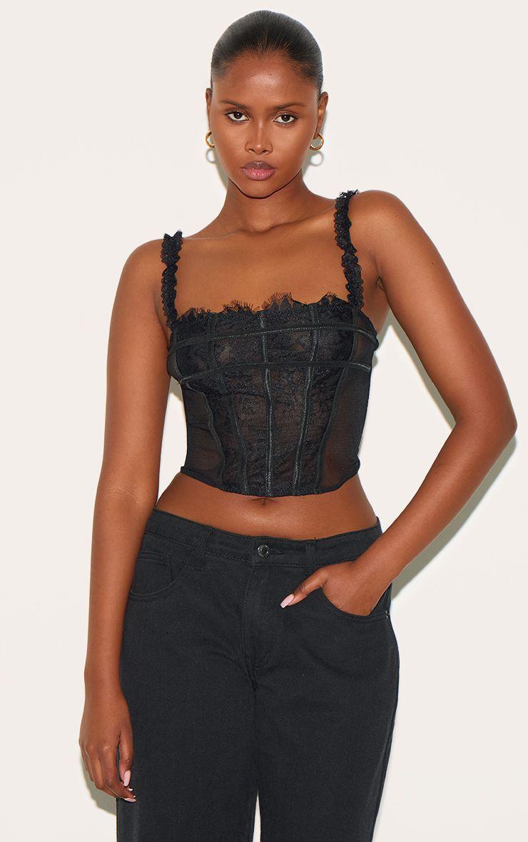 Mesh Lace Panel Curved Hem Corset by PRETTYLITTLETHING