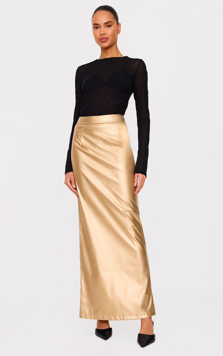 Metallic Faux Leather Maxi Skirt by PRETTYLITTLETHING