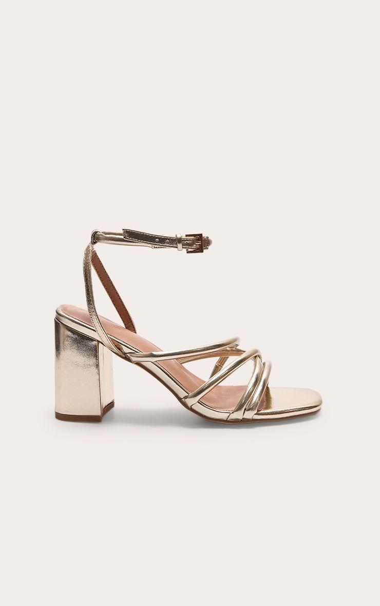 Metallic Pu Round Toe Multi Strap Block Heeled Sandals by PRETTYLITTLETHING