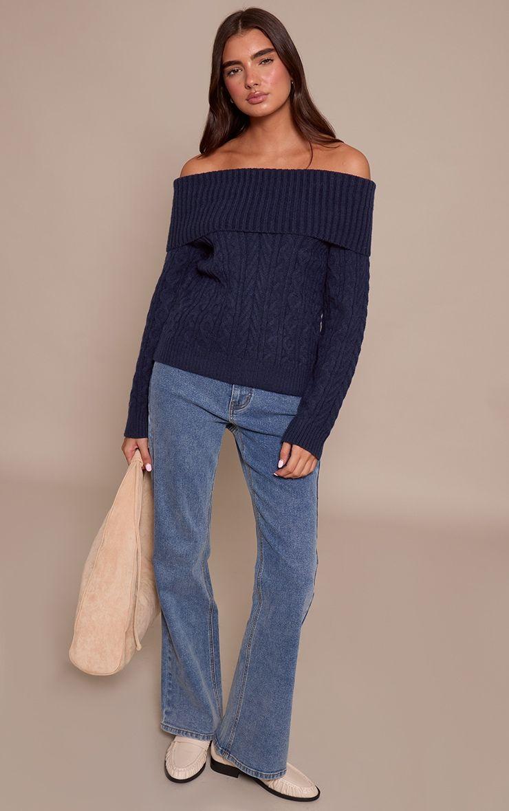 Mid Blue High Waisted Denim Bootcut Jeans, Mid Blue Wash by PRETTYLITTLETHING Mid Blue High Waisted Denim Bootcut Jeans, Mid Blue Wash by PRETTYLITTLETHING