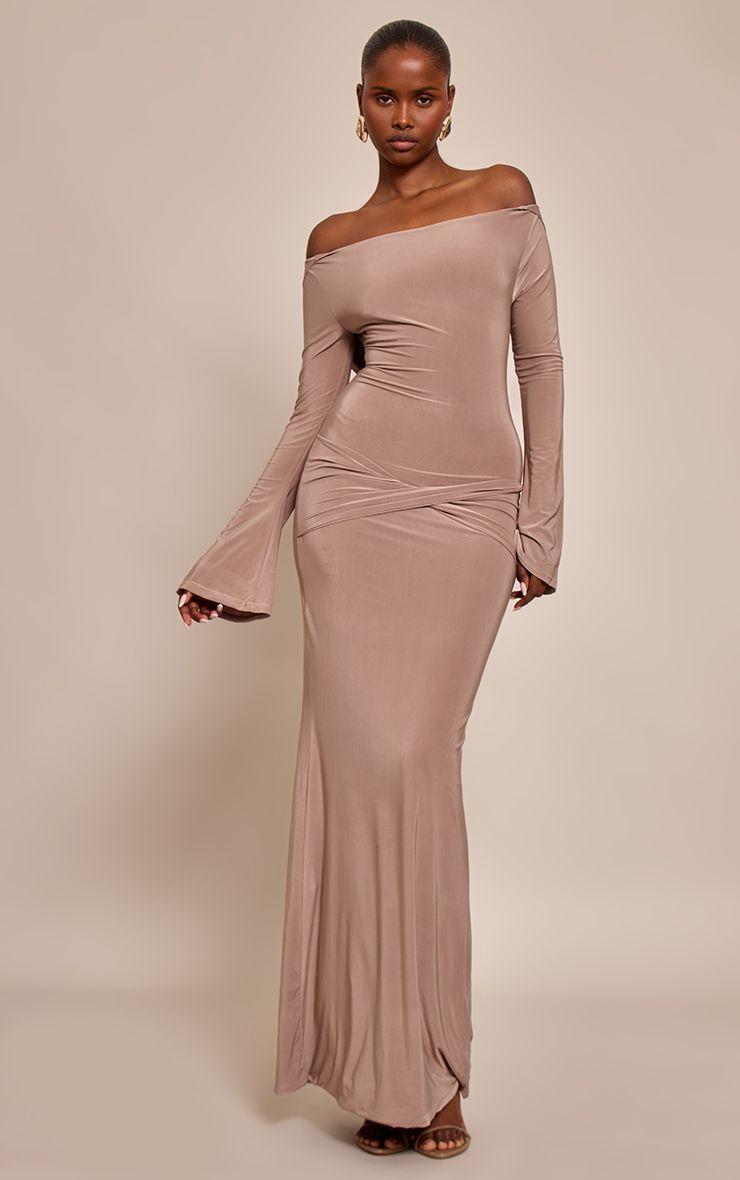 Mocha Double Slinky Twist Detail Maxi Dress by PRETTYLITTLETHING