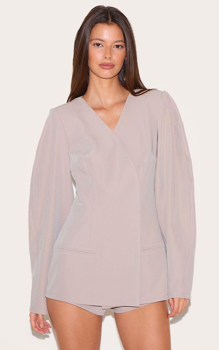 Mushroom Cross Front Cocoon Sleeve Tailored Playsuit by PRETTYLITTLETHING