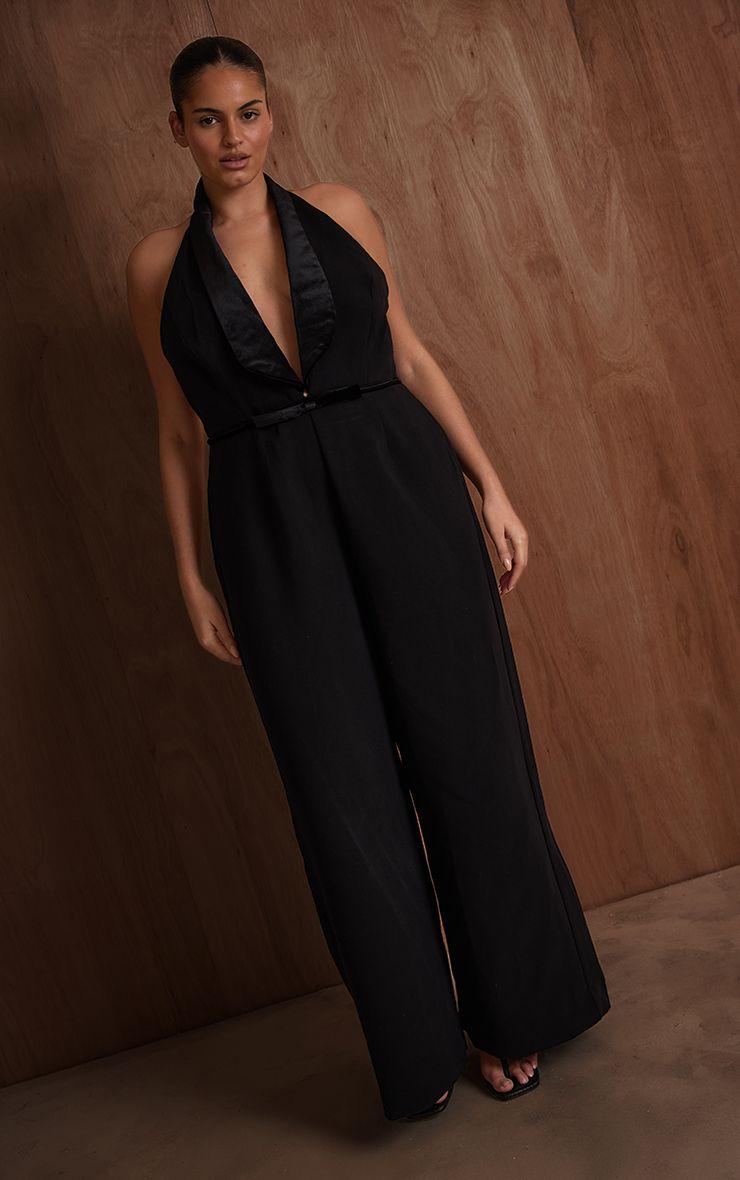 PLT Label Plus  Velvet Bow Detail Wide Leg Jumpsuit by PRETTYLITTLETHING