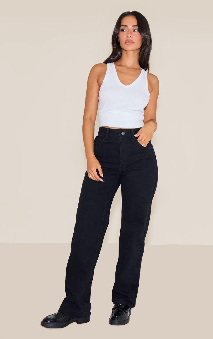 PRETTYLITTLETHING Petite Black Long Leg Straight Jeans by PRETTYLITTLETHING