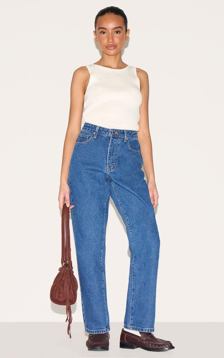 PRETTYLITTLETHING Petite  High Waist Straight Leg Jeans by PRETTYLITTLETHING