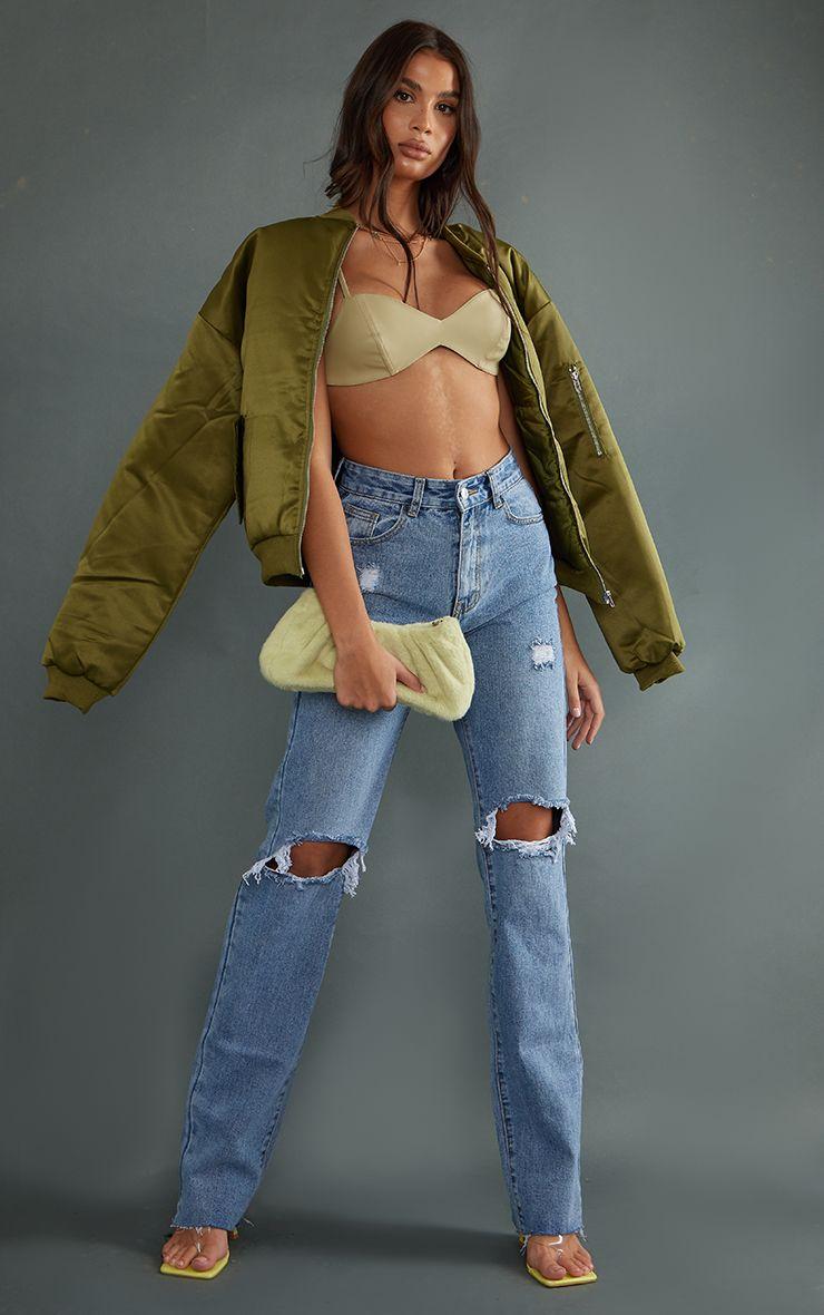 PRETTYLITTLETHING Tall  Ripped Long Leg Mid Rise Straight Jeans by PRETTYLITTLETHING