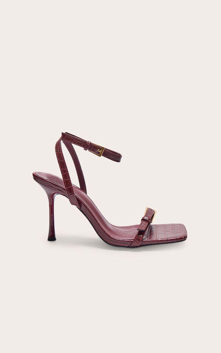 PU Square Toe Double Buckle High Stiletto Heeled Sandals by PRETTYLITTLETHING