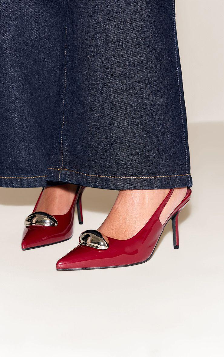 Patent Silver Dome Trim SlingBack Court Heels by PRETTYLITTLETHING