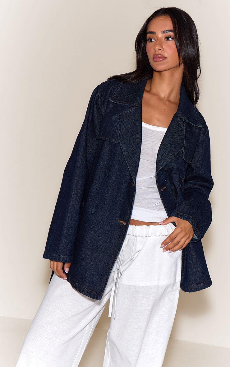 Petite  Belted Cropped Denim Trench by PRETTYLITTLETHING