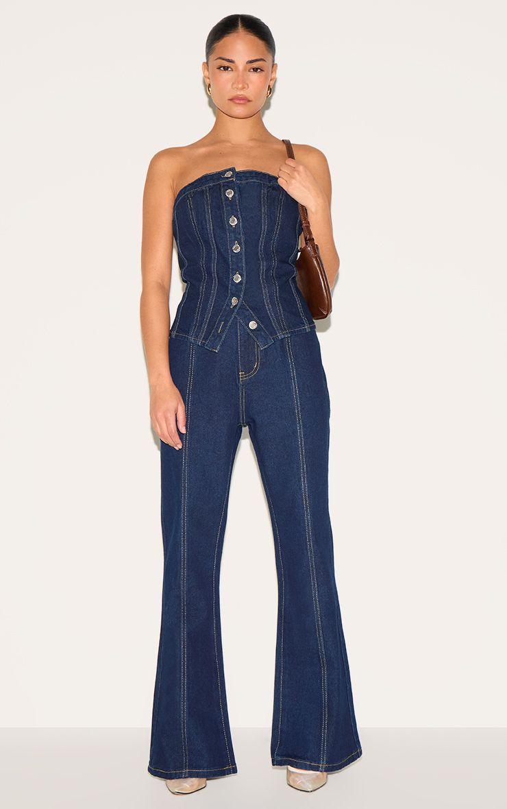 Petite  Contrast Seam Straight Leg Jeans by PRETTYLITTLETHING