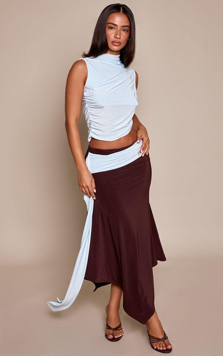 Petite  Contrast Side Drape Slinky Midi Skirt by PRETTYLITTLETHING