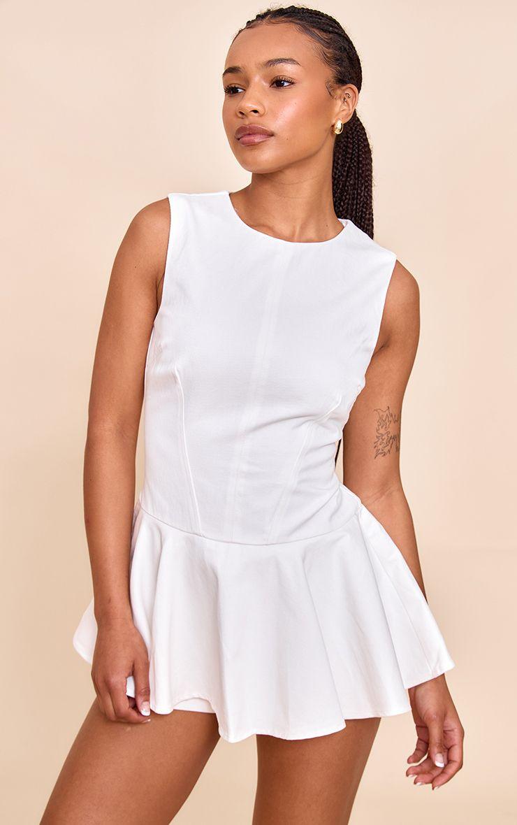 Petite  Cotton Peplum Skort Playsuit by PRETTYLITTLETHING