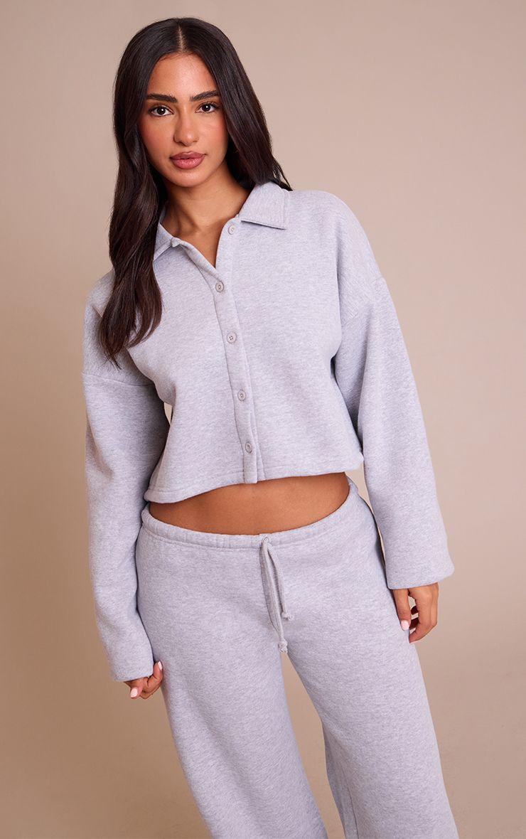 Petite  Cropped Button Up Collared Sweatshirt by PRETTYLITTLETHING