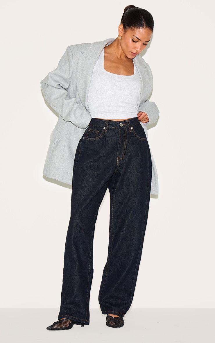 Petite Dark Indigo High Waist Straight Leg Jeans by PRETTYLITTLETHING