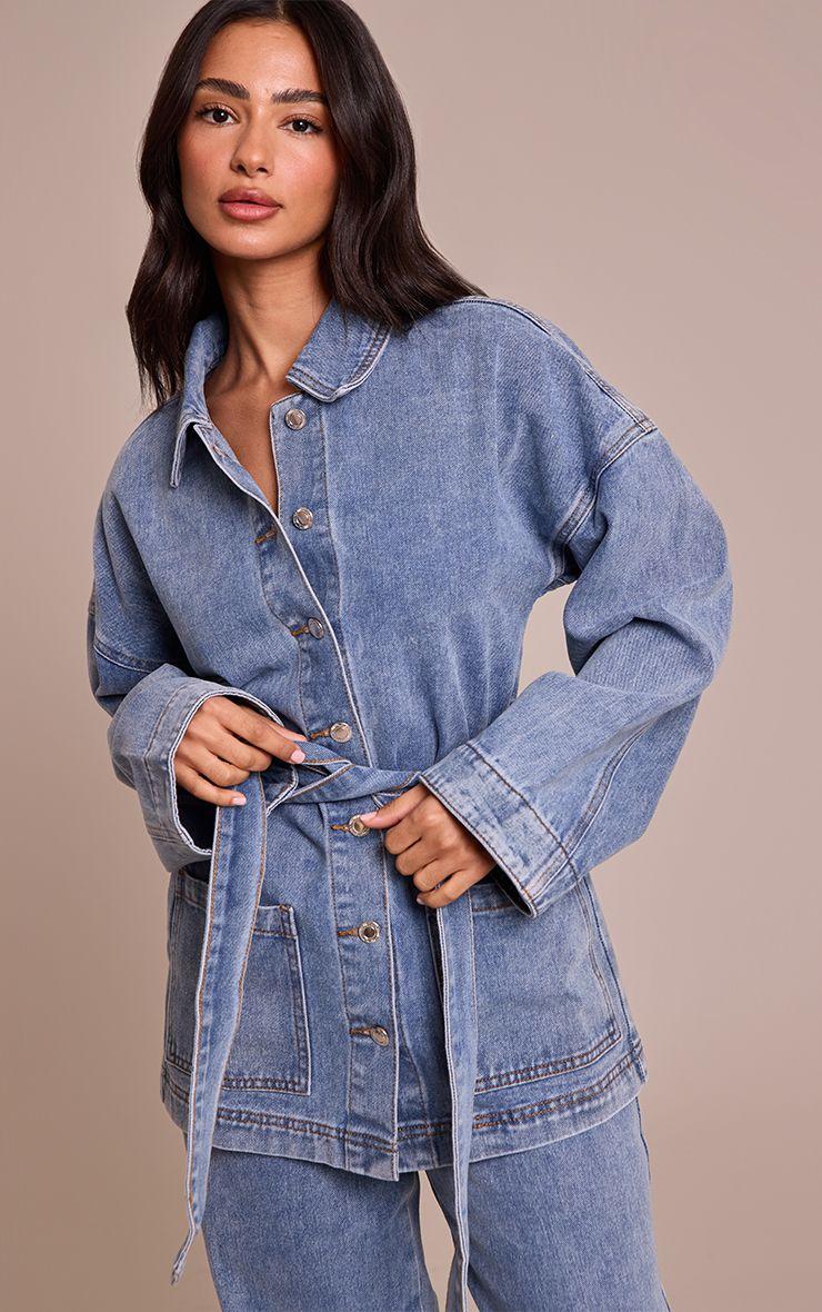 Petite  Denim Oversized Long Jacket by PRETTYLITTLETHING